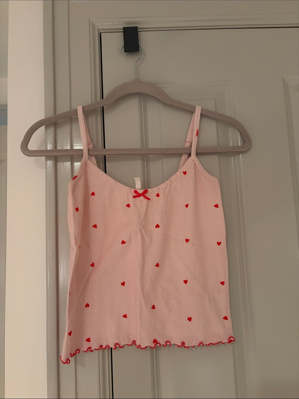 Women's Pink Heart Print Cami with Red Accents